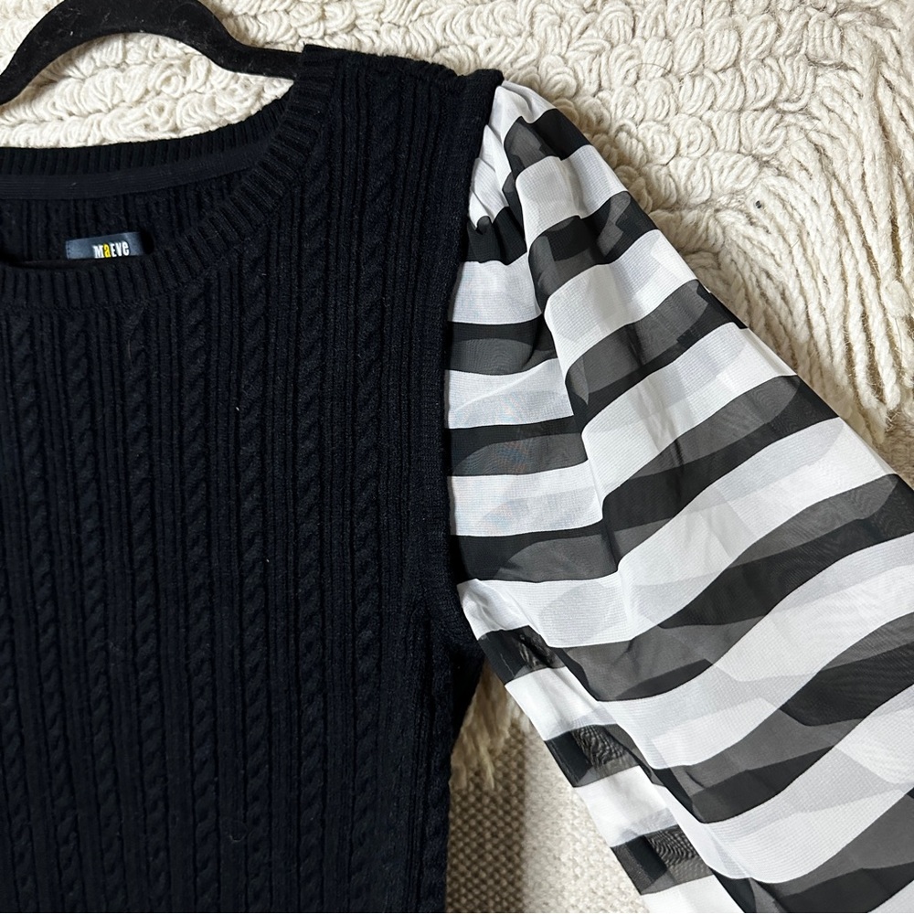 ANTHROPOLOGIE Maeve black and white cable knit contrast sweater M - Picture 8 of 11